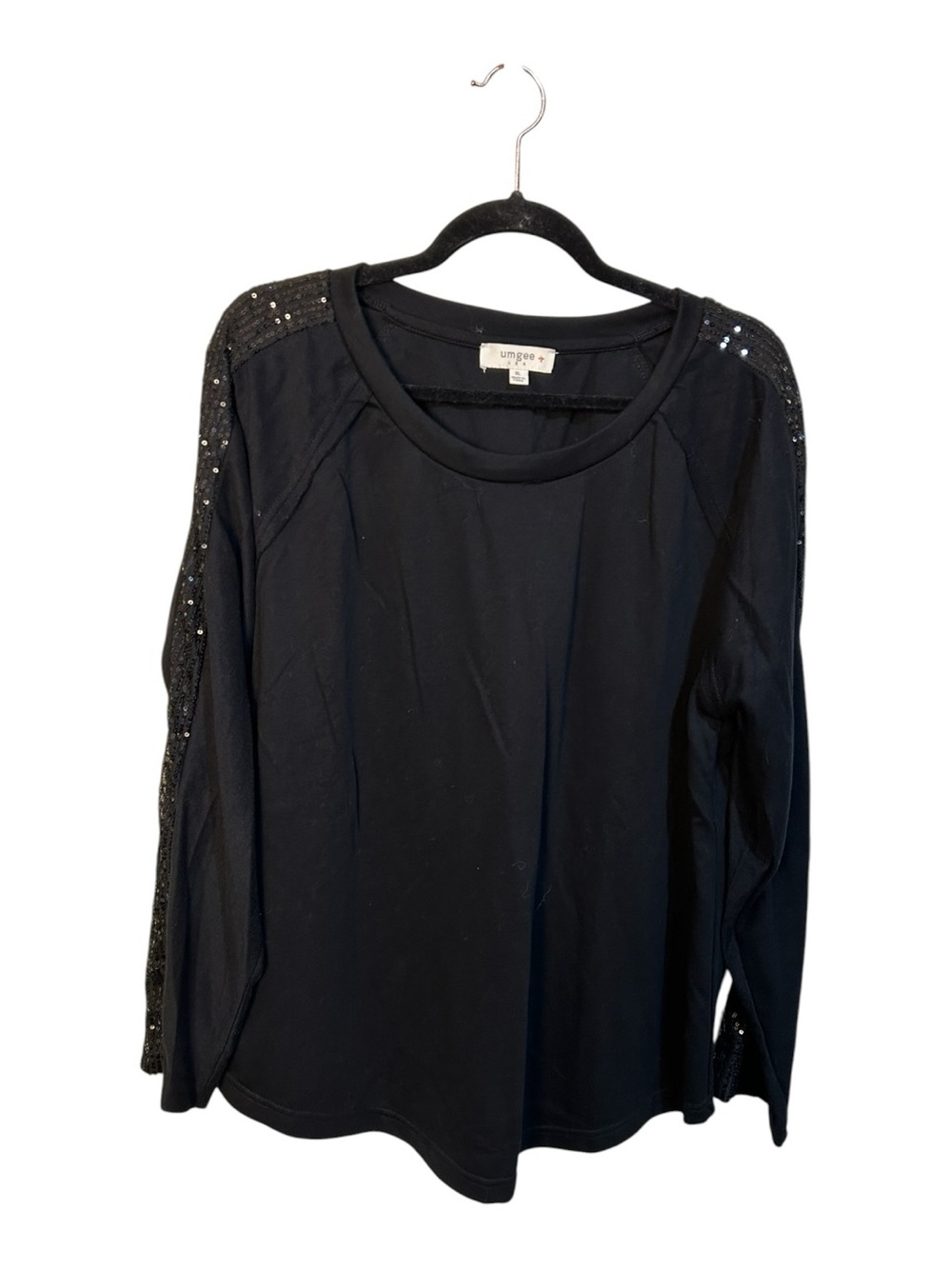 Umgee Black Long-Sleeve Top with Sequin-Trim Shoulders Size XL - Picture 7 of 8